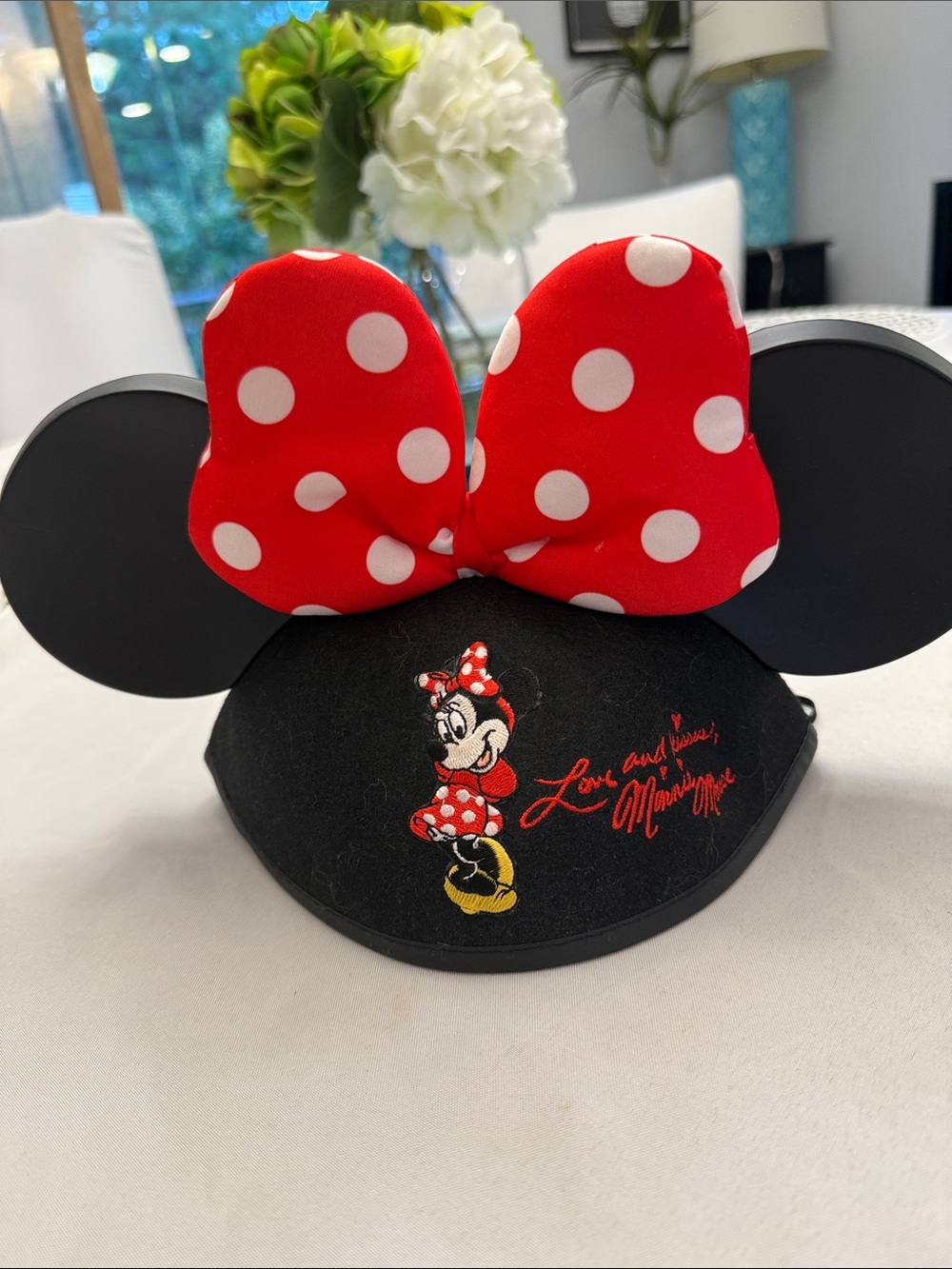 Disney Minnie Mouse Black Ear Hat with Red Polka Dot Bow